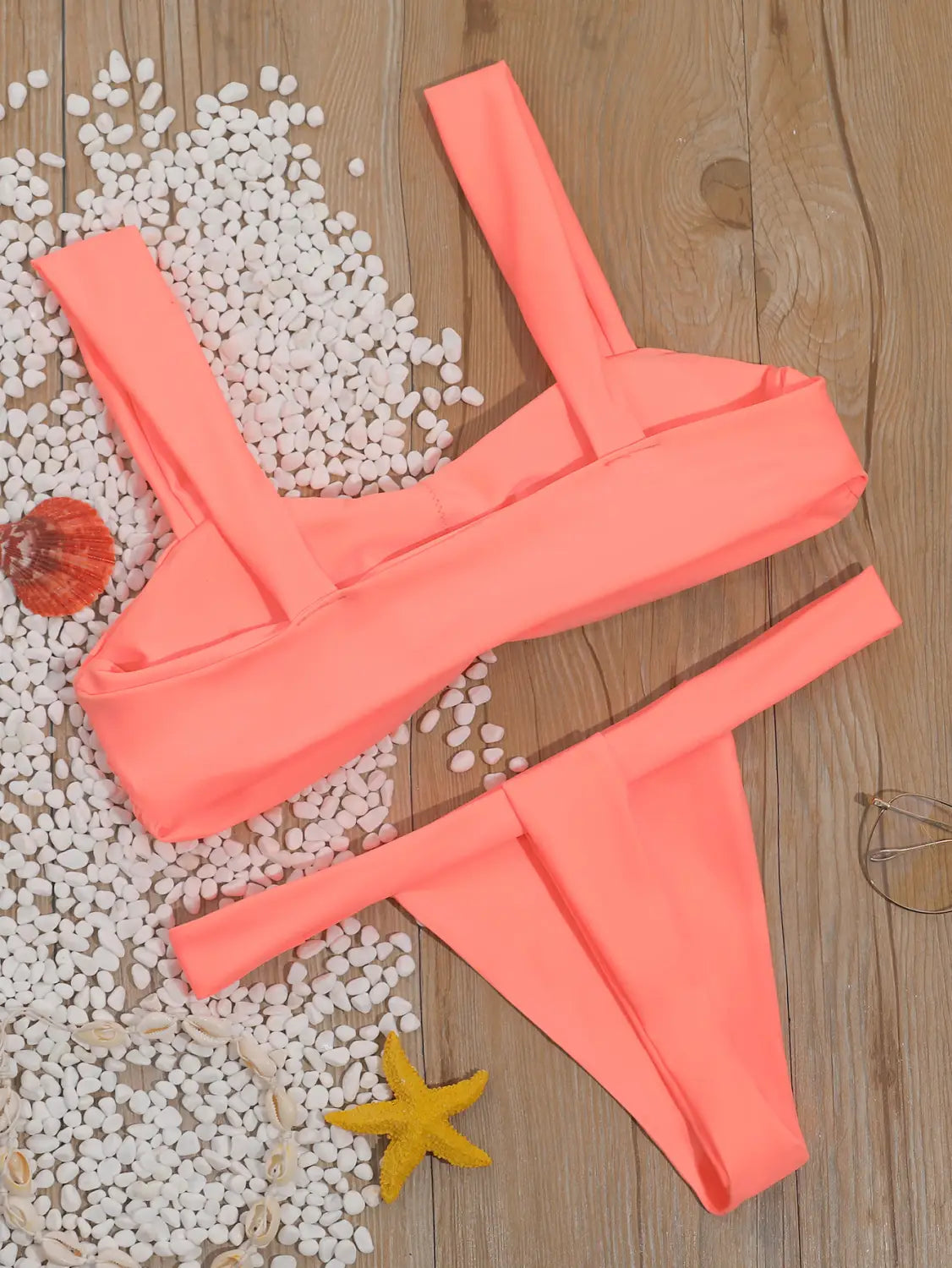 Lovemi - Solid color split bikini swimsuit