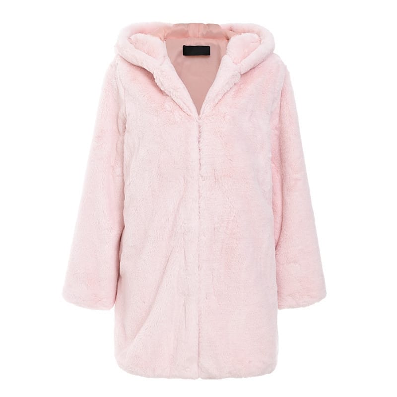 Lovemi - Faux Fur Plush Hooded Fur Coat Women’s Fluffy Coat