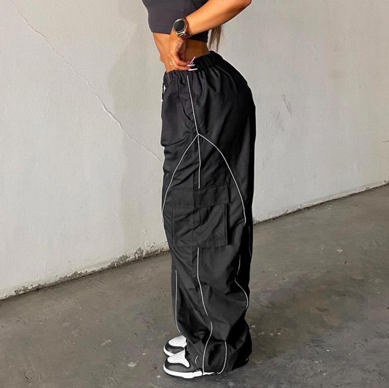 Lovemi - Pantalon cargo baggy taille basse avec cordon de serrage pour femme