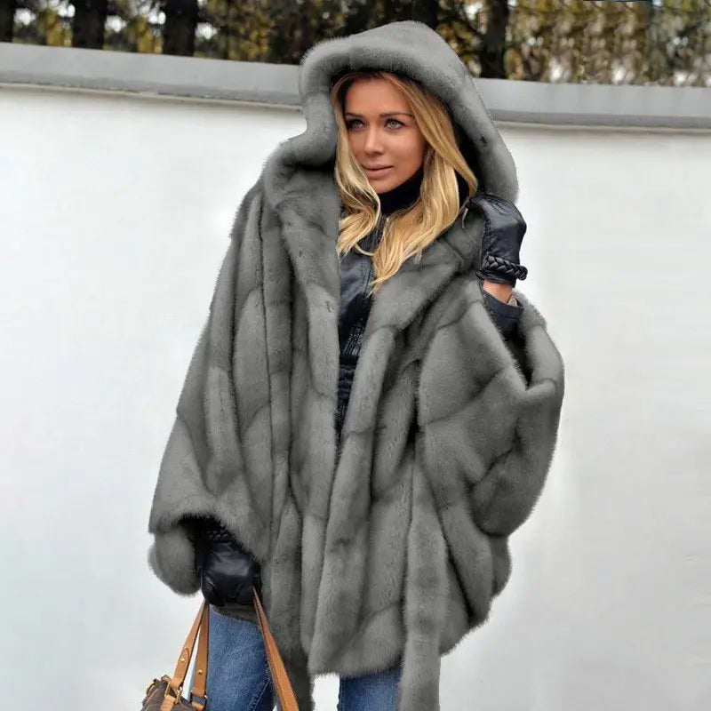 Lovemi - Manteau à capuche en velours de vison pour femme
