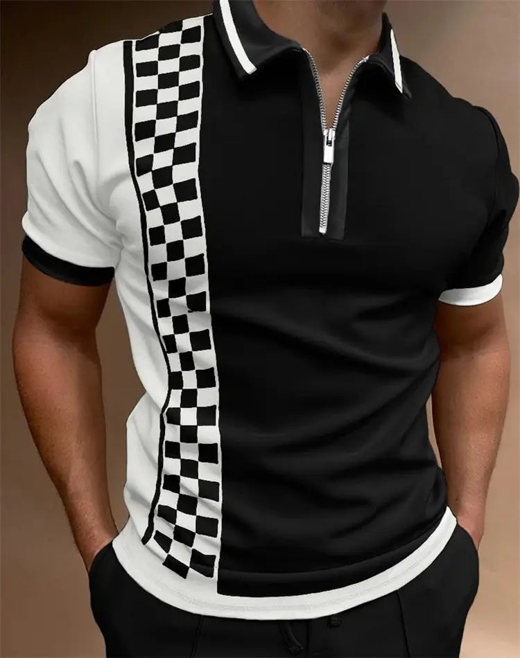 Lovemi - Fashion Loose Lapel Casual Print T-Shirt Zipper