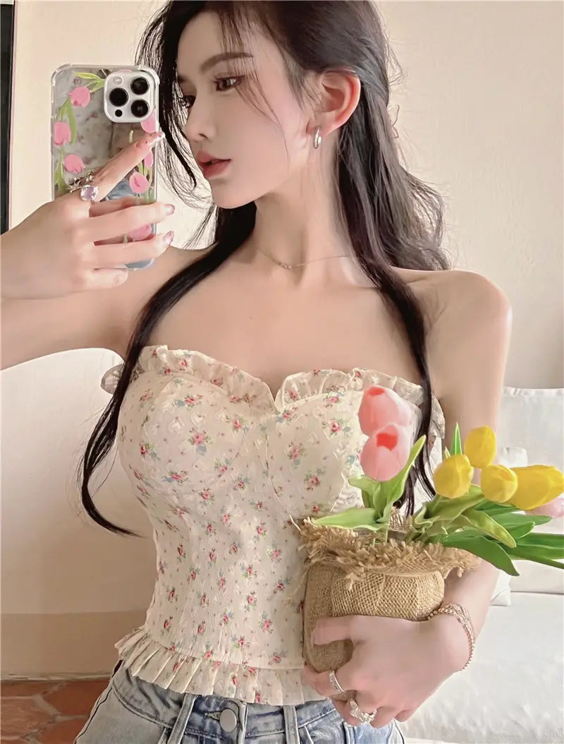 Lovemi - Hot Girl Floral Lingerie Tube Top Femme Fishbone