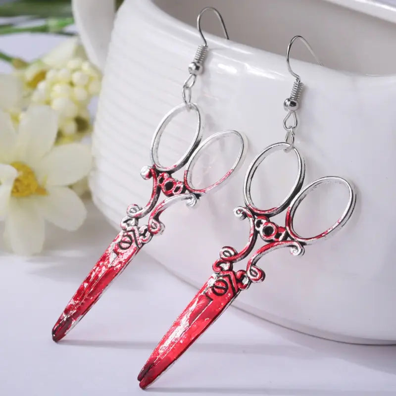 Lovemi - Bloodstained Horror Halloween Earrings Scissors Axe