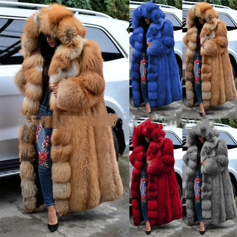 Lovemi - Faux Fur Coat Women Long Hooded Fur Coat