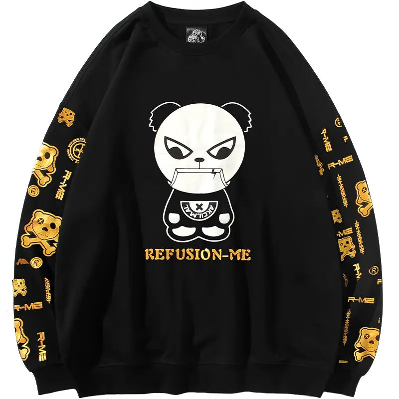 Lovemi - Hot Stamped Round Neck Panda Print Sweatshirt