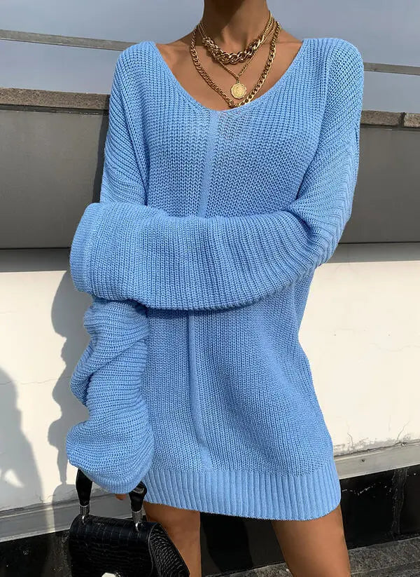 Lovemi - V-neck Sweater Loose Sweater Women’s Knit Sweater