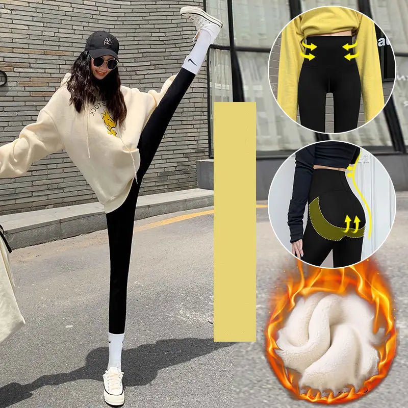 Lovemi - Leggings épais en velours pour vêtements d'extérieur pour femmes