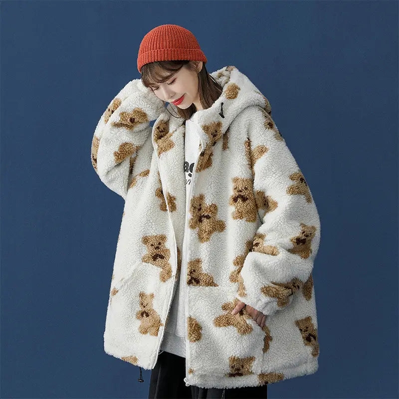 Lovemi - Lamb fur bear cotton coat