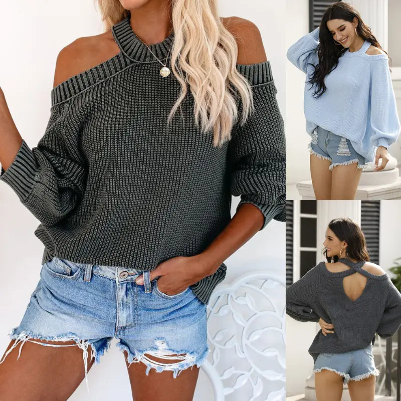 Lovemi - Halter Halter Sweater Off Shoulder Sweater