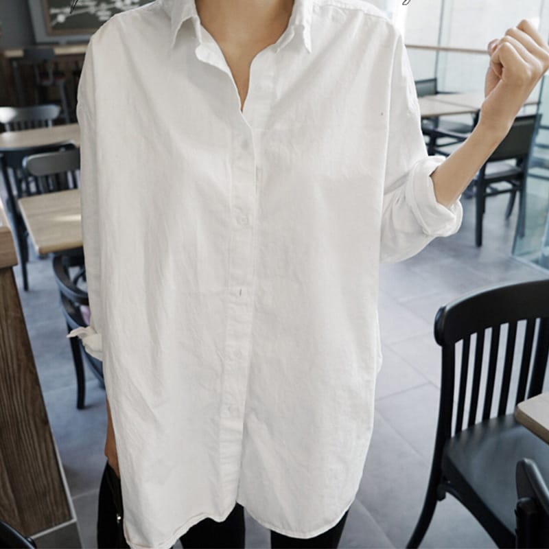 Lovemi – Lockeres weißes Hemd mit V-Ausschnitt