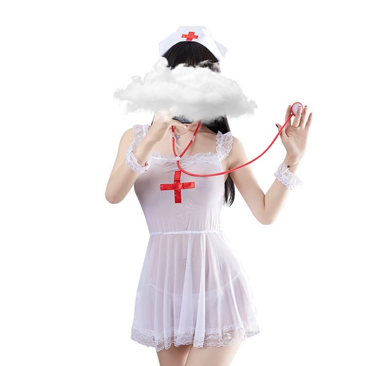 Lovemi - Uniforme d'infirmière de lingerie érotique en maille transparente