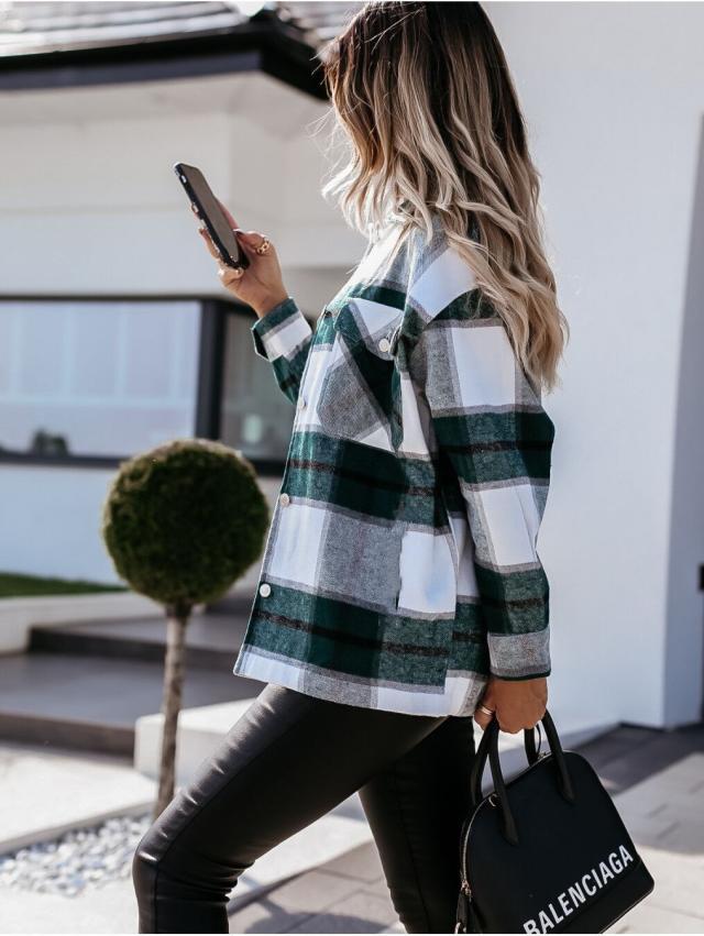 Lovemi - Autumn And Winter Long-Sleeved Plaid Shirt Jacket