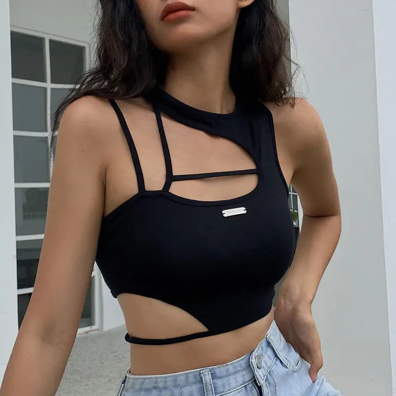 Lovemi - Women’s Fashionable Round Neck Slim Fit Crop Top