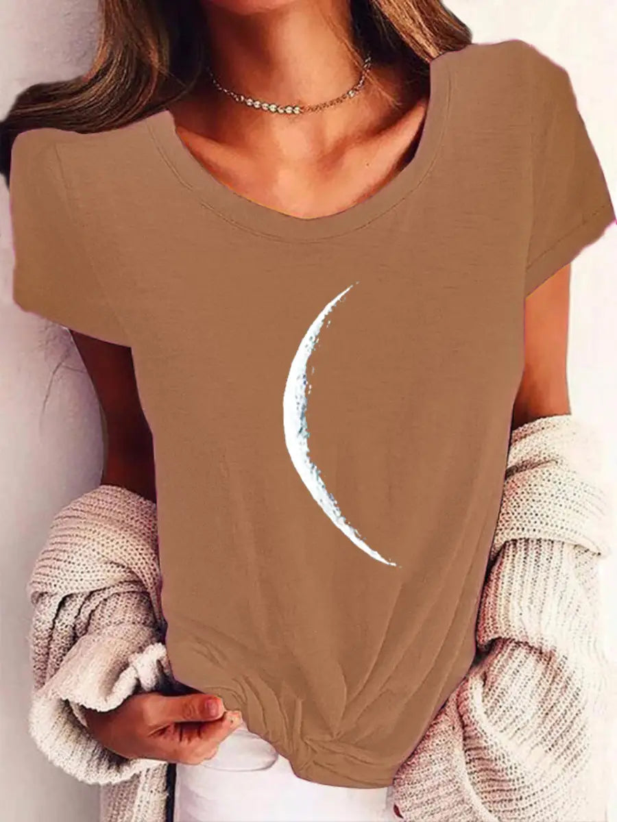 Lovemi – Kurzarm-T-Shirt mit weitem Kragen, bedrucktes Freizeit-Oberteil