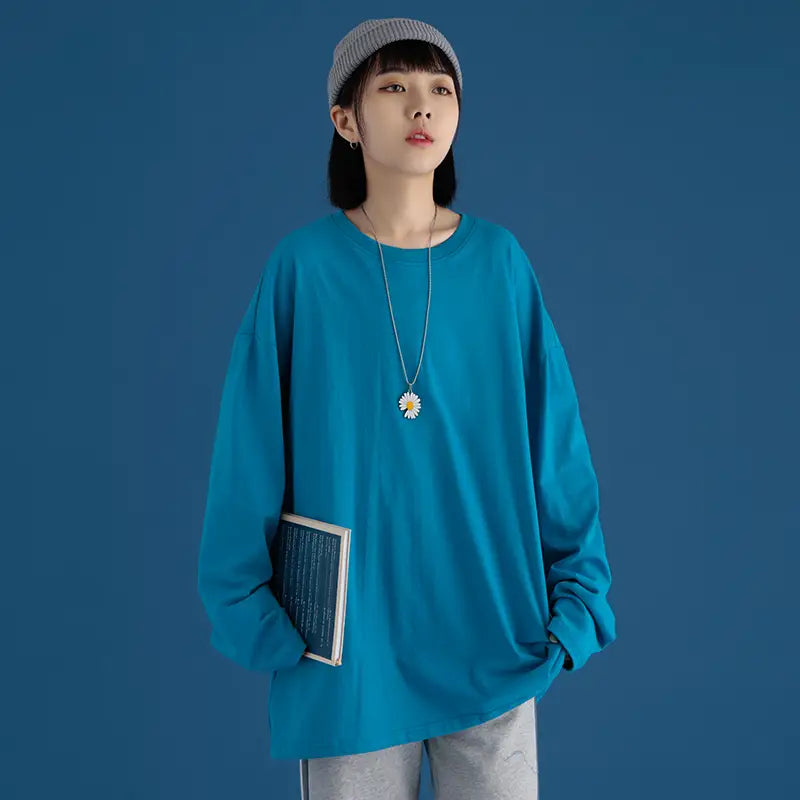 Lovemi - Couple Solid Color Long-sleeved T-shirt