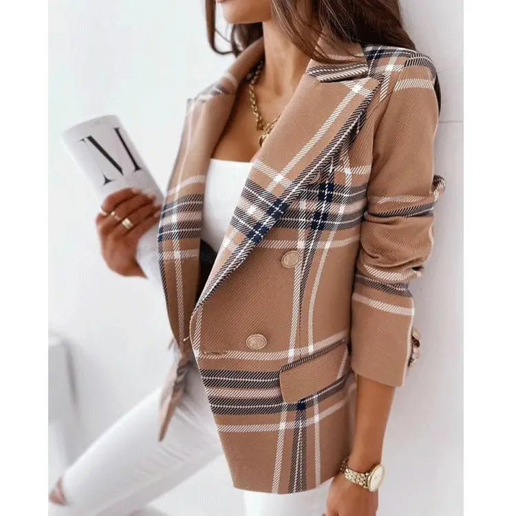 Lovemi - New Womens Long-Sleeved Plaid Print Blazer