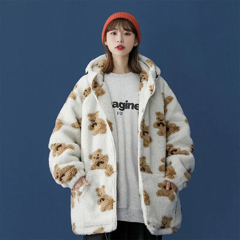 Lovemi - Lamb fur bear cotton coat