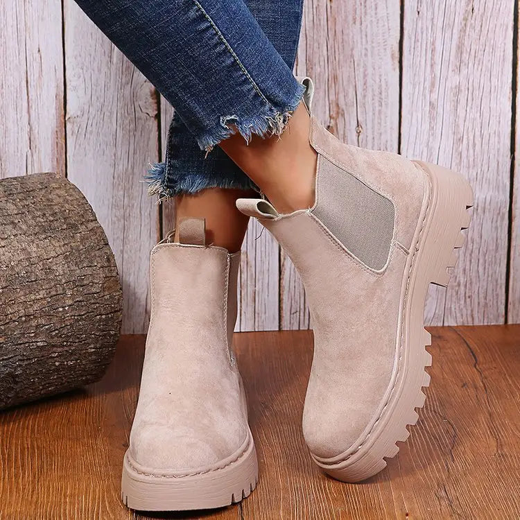 Women Ankle Boots Solid Color Chunky Boots Autumn Winter