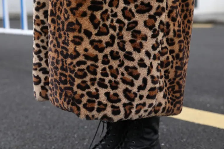 Lovemi - Faux Fur Leopard Print Rabbit Fur Super Long Suit