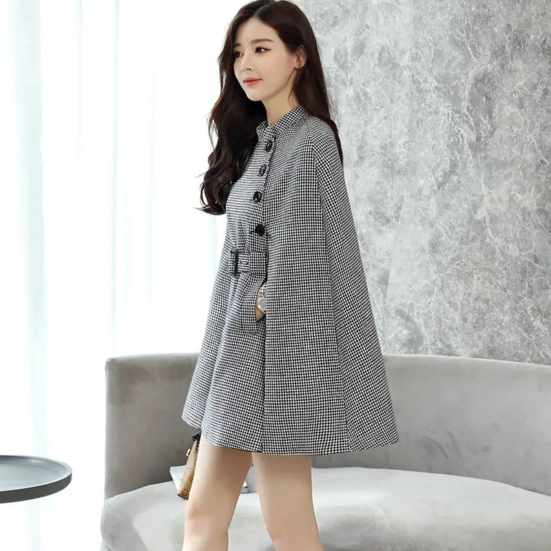 Lovemi - Design Wool Cape Lace-up Collar Coat