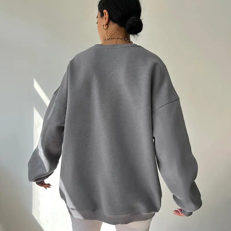 Loose Sweater Women’s Casual Round Neck Pullover Tops Solid
