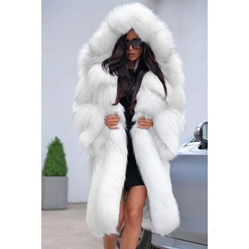 Lovemi - Manteau de fourrure long à capuche pour femme