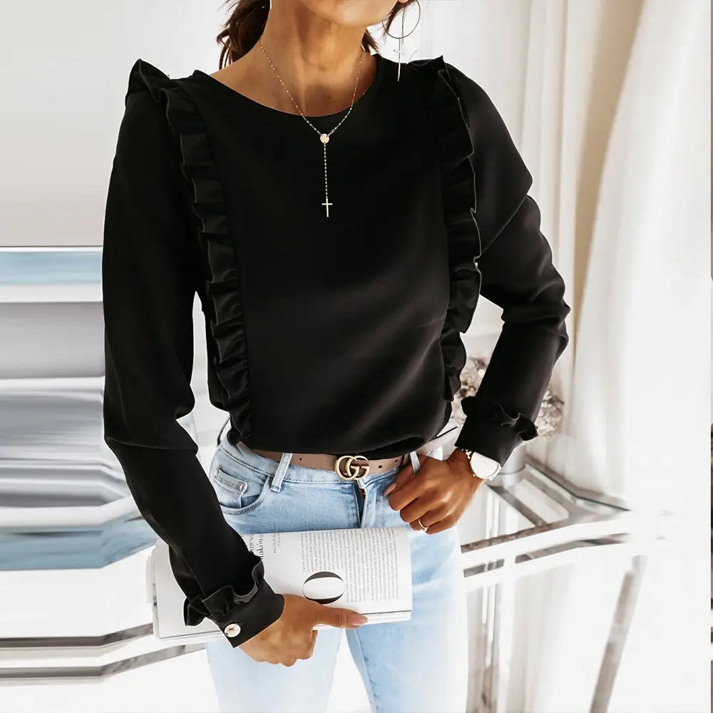 Lovemi - Long Sleeve Fashion Simple Crinkle Shirt