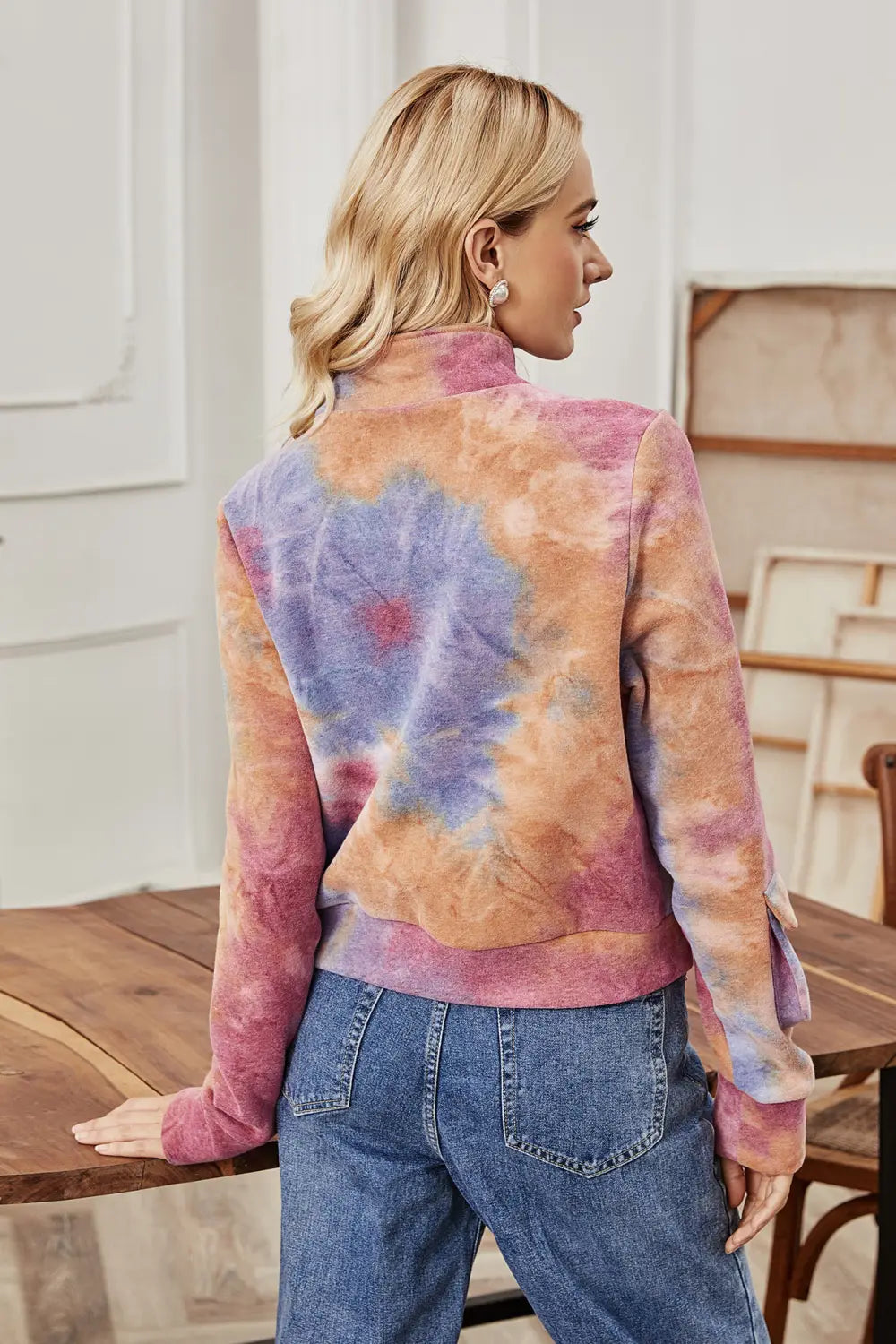 Lovemi – Fashion Color Zipper Loose Tie Dye Top Coat