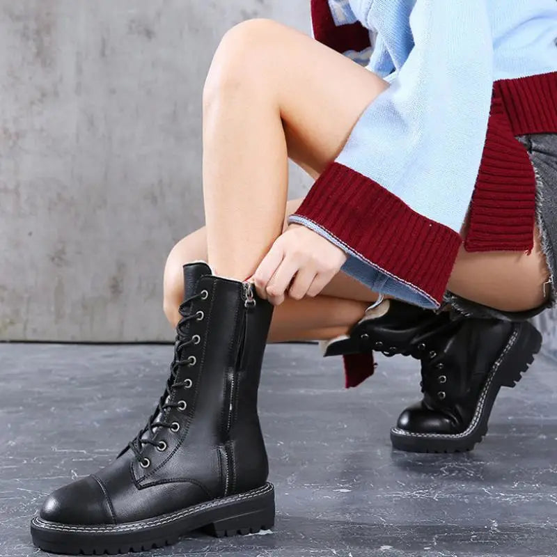 Fashionable Flat Medium Boots Cotton Shoes For Winter Velvet