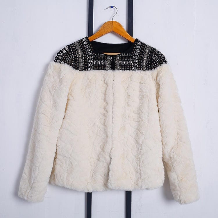Lovemi - Lamb Wool Beaded Fur Short Coat Thickened Cashmere