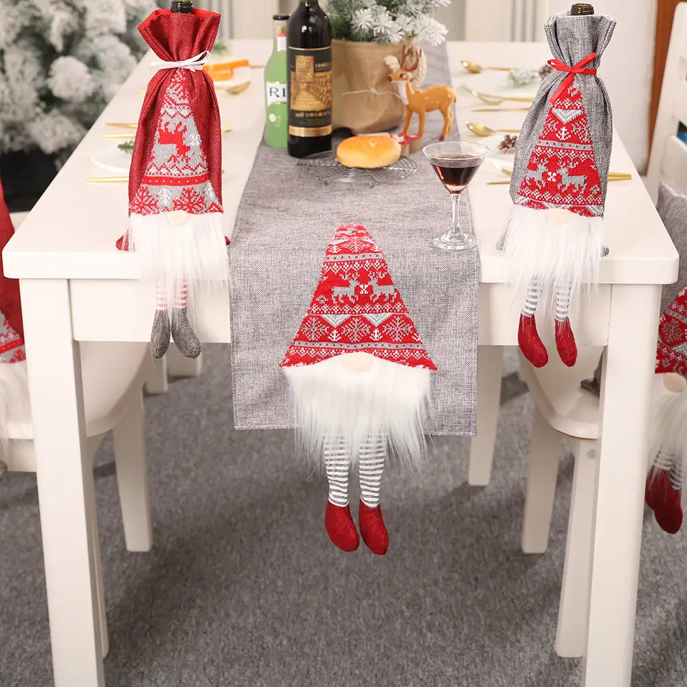 Lovemi - Christmas Table Runner Red Gray Nordic Style Santa