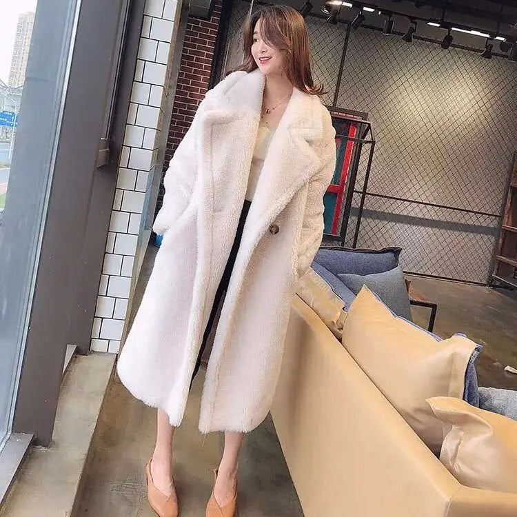 Lovemi - Women’s Fur And Lamb Woolen Long Coat