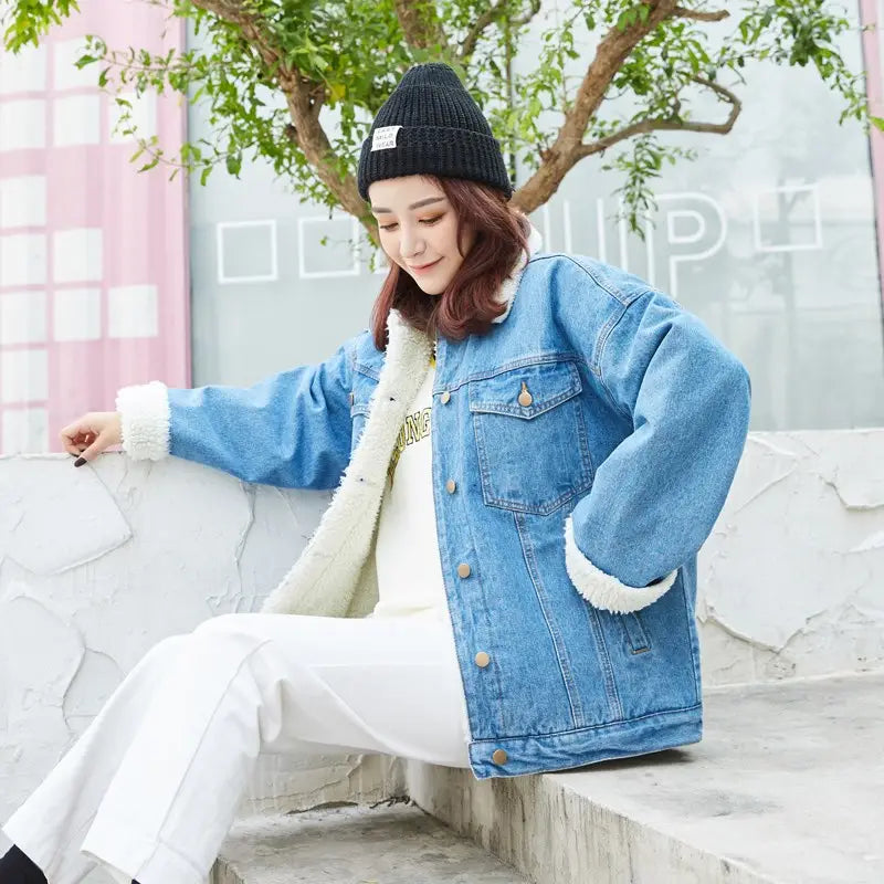 Lovemi - Women’s winter lamb wool denim jacket