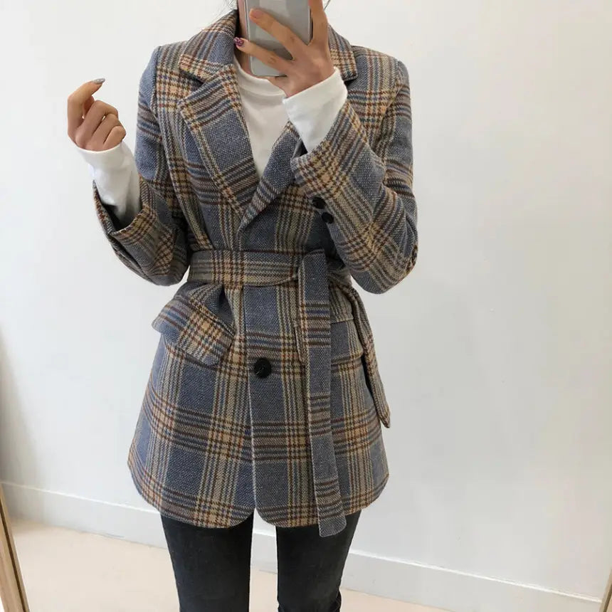 Lovemi - Checked chic short single-breasted coat