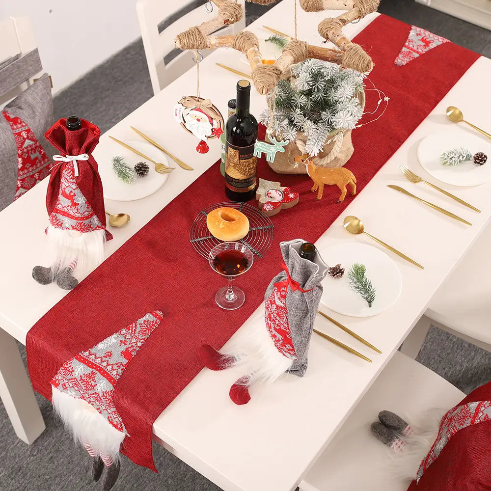 Lovemi - Christmas Table Runner Red Gray Nordic Style Santa