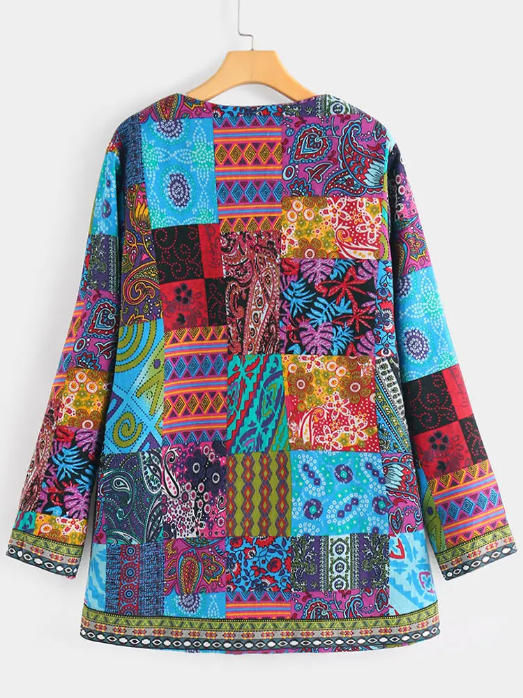 Lovemi - Printed Loose Long Sleeve Jacket Cardigan