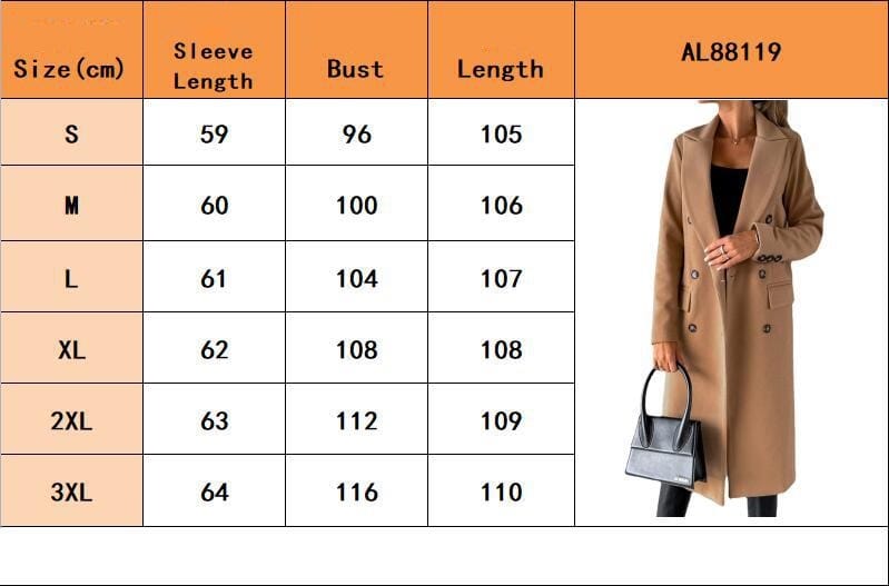 Lovemi - Long Sleeve Lapel Solid Double Breasted Slim Coat