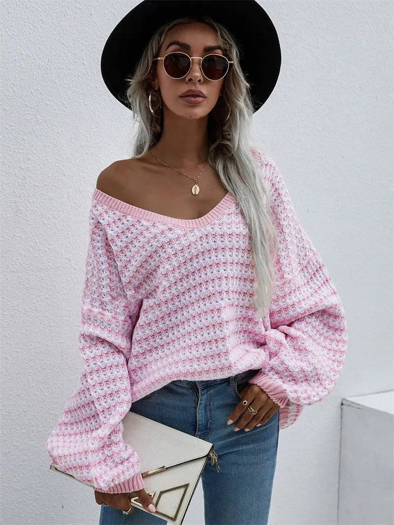 Lovemi - Striped Sweater V-neck Sweater