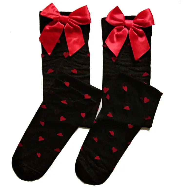 Lovemi - Lovely Red Big Bow Heart Printed Stockings