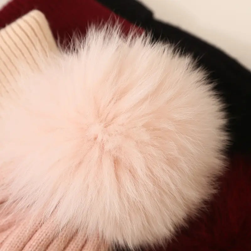 Lovemi - Boys And Girls Woolen Fox Fur Ball Knit Hat