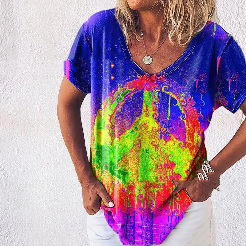 Lovemi - Tie-dye Gradient Loose Plus Size Ladies Rainbow