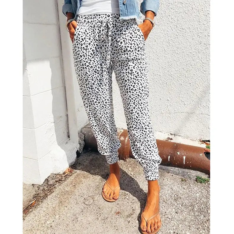 Lovemi - Loose Leopard Print Lace-Up Slacks