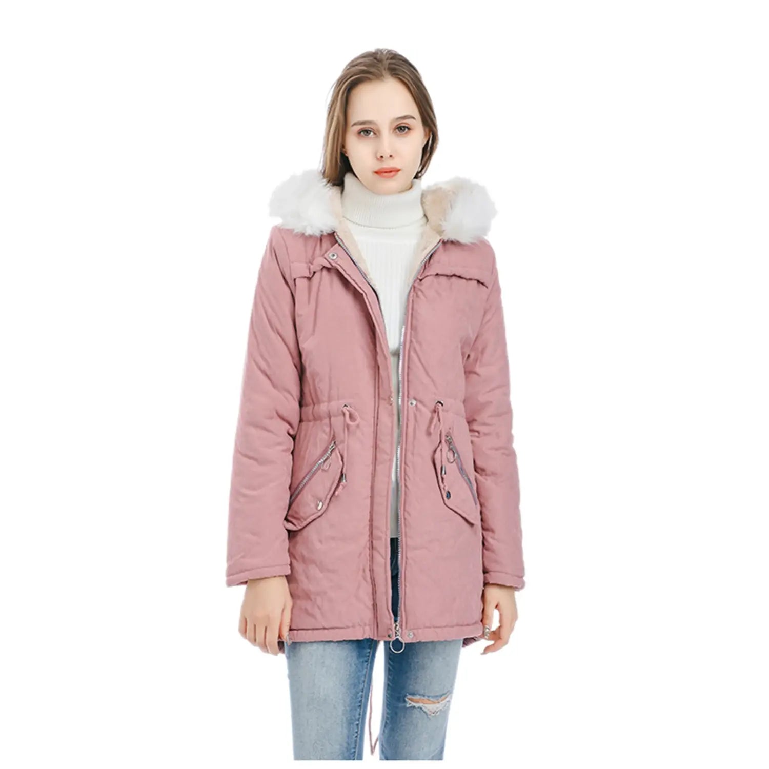 Lovemi - Medium length coat with large fur collar