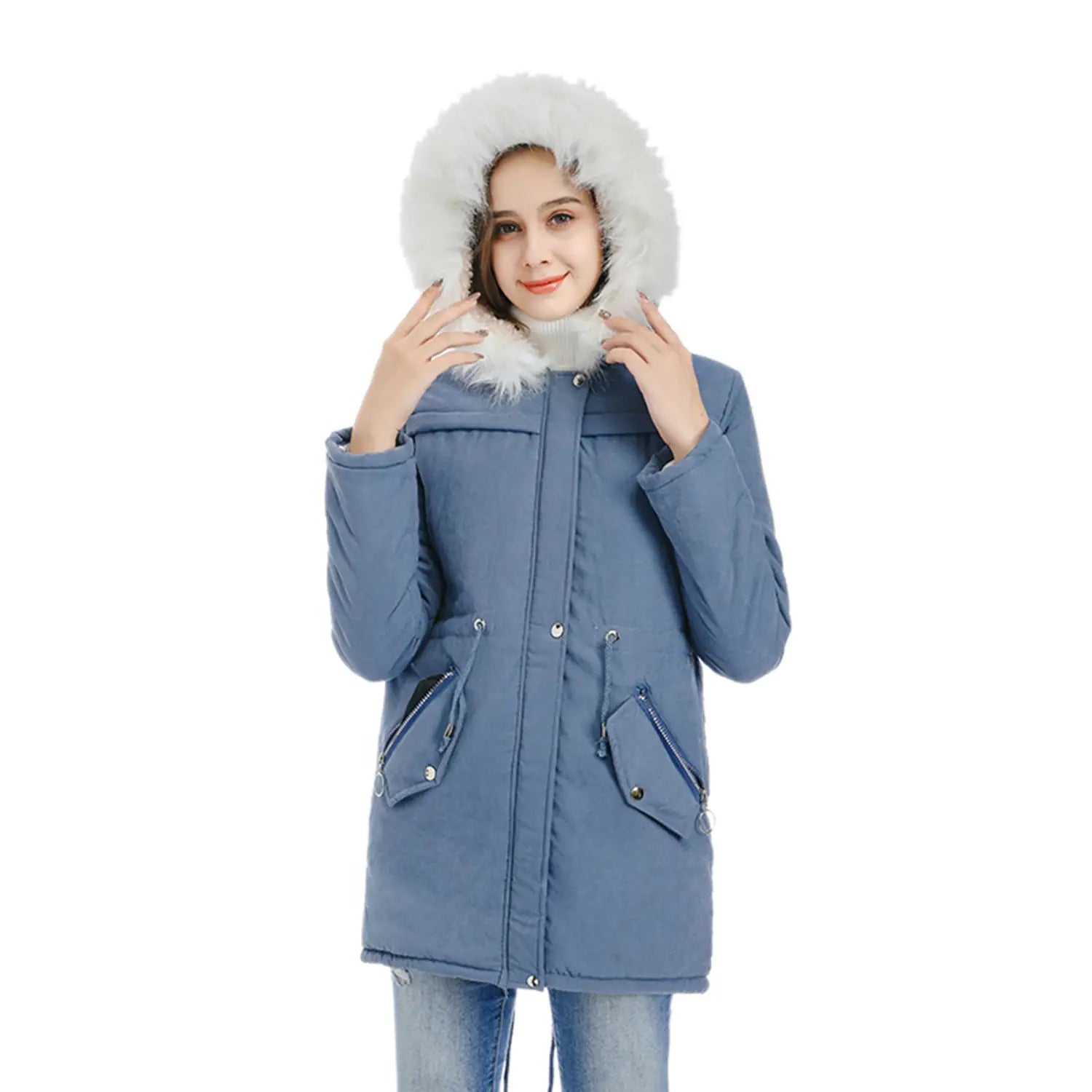 Lovemi - Medium length coat with large fur collar