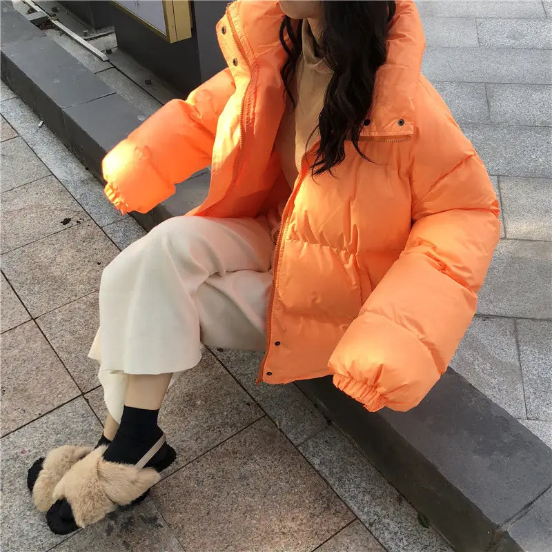 Lovemi - Thick Solid Short Style Cotton Padded Parkas Coat