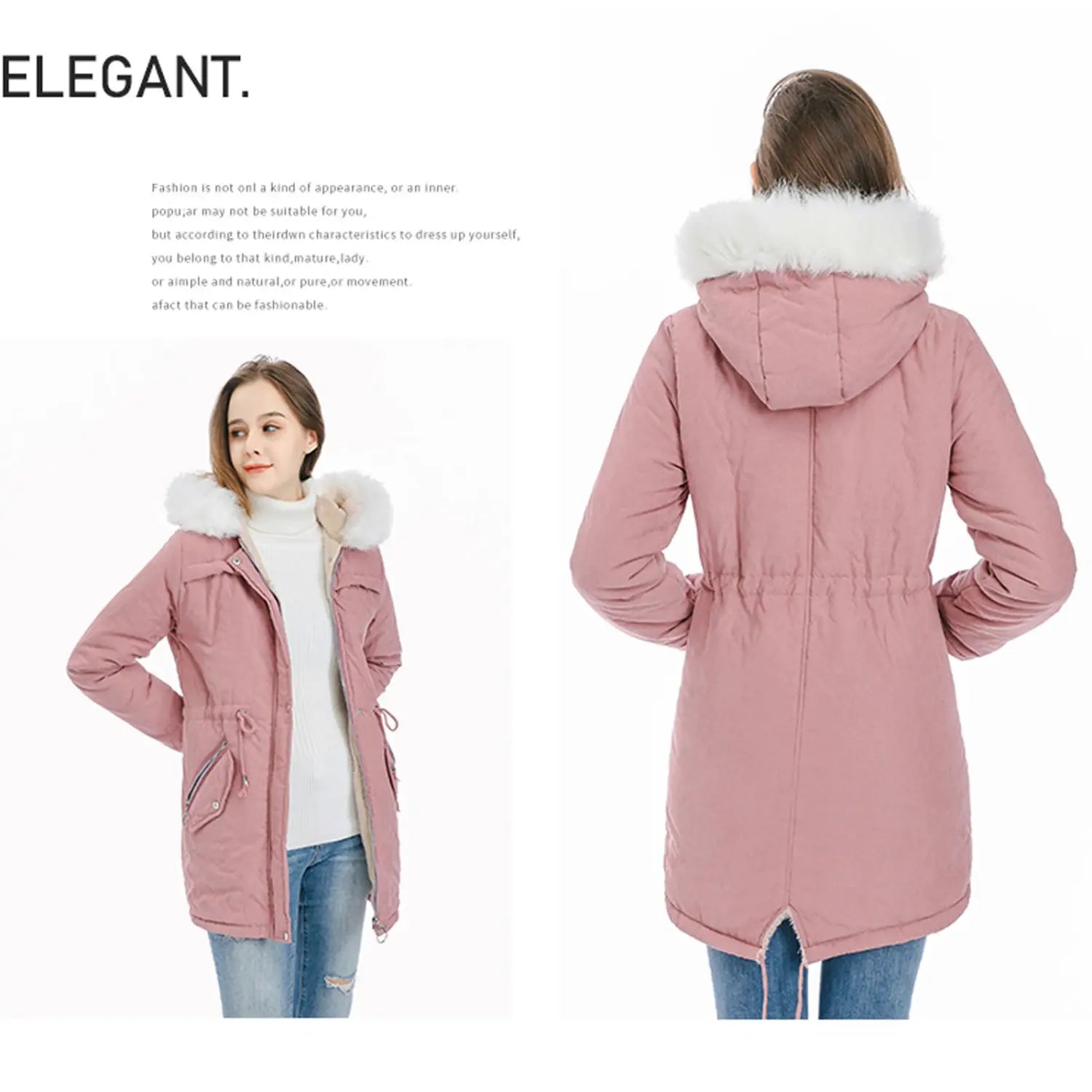 Lovemi - Medium length coat with large fur collar