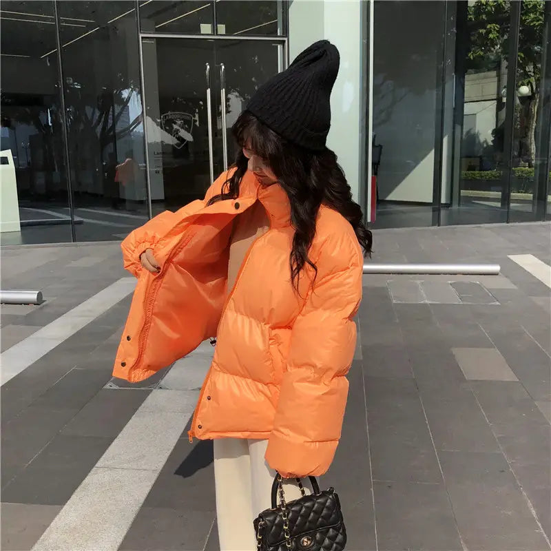 Lovemi - Thick Solid Short Style Cotton Padded Parkas Coat