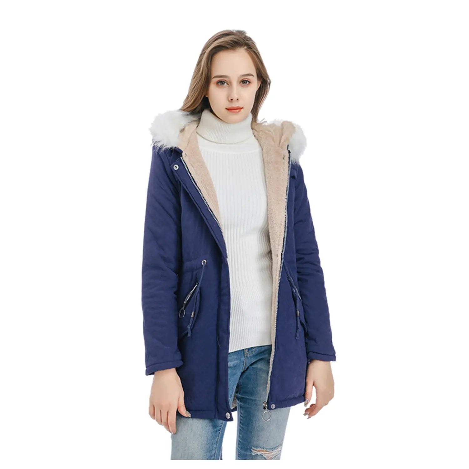 Lovemi - Medium length coat with large fur collar