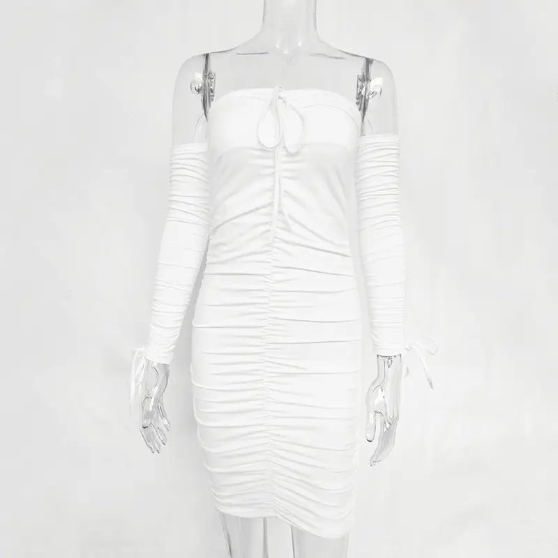 Lovemi - Bandage Dress Women Sexy Off Shoulder Long Sleeve