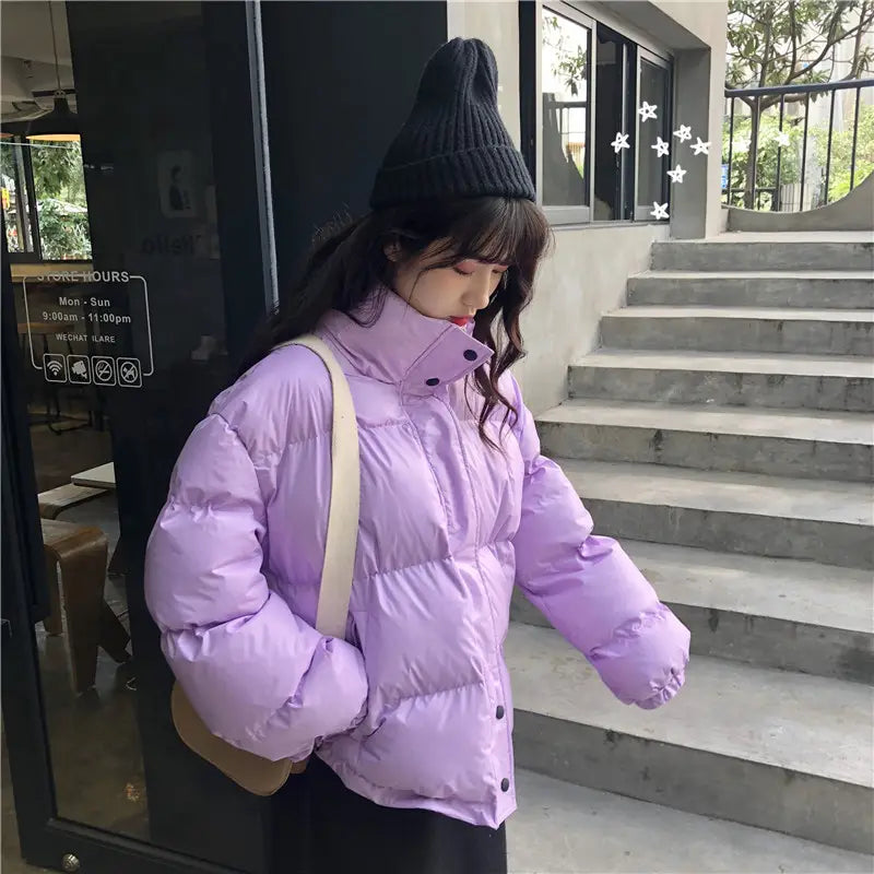 Lovemi - Thick Solid Short Style Cotton Padded Parkas Coat